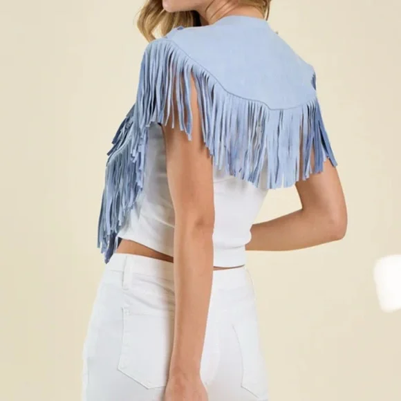 🔥ASOS Light Blue Suede collar with Fringe - Picture 11 of 11